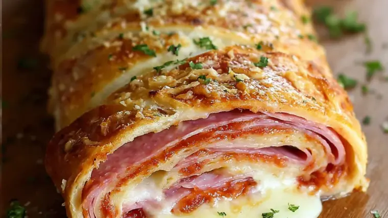 Homemade Italian Stromboli with Savory Filling and Golden Crust