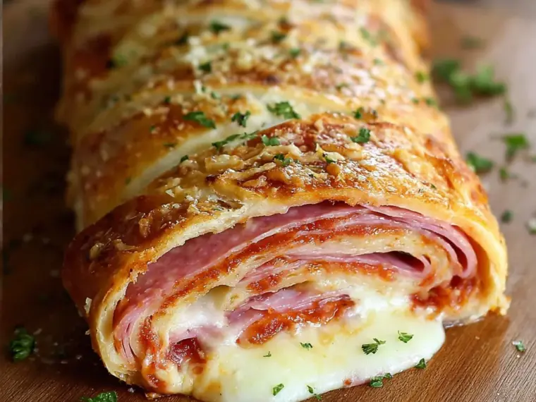 Homemade Italian Stromboli with Savory Filling and Golden Crust