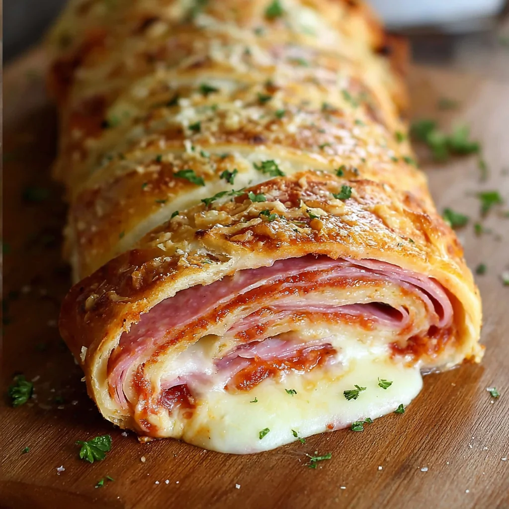 Homemade Italian Stromboli with Savory Filling and Golden Crust