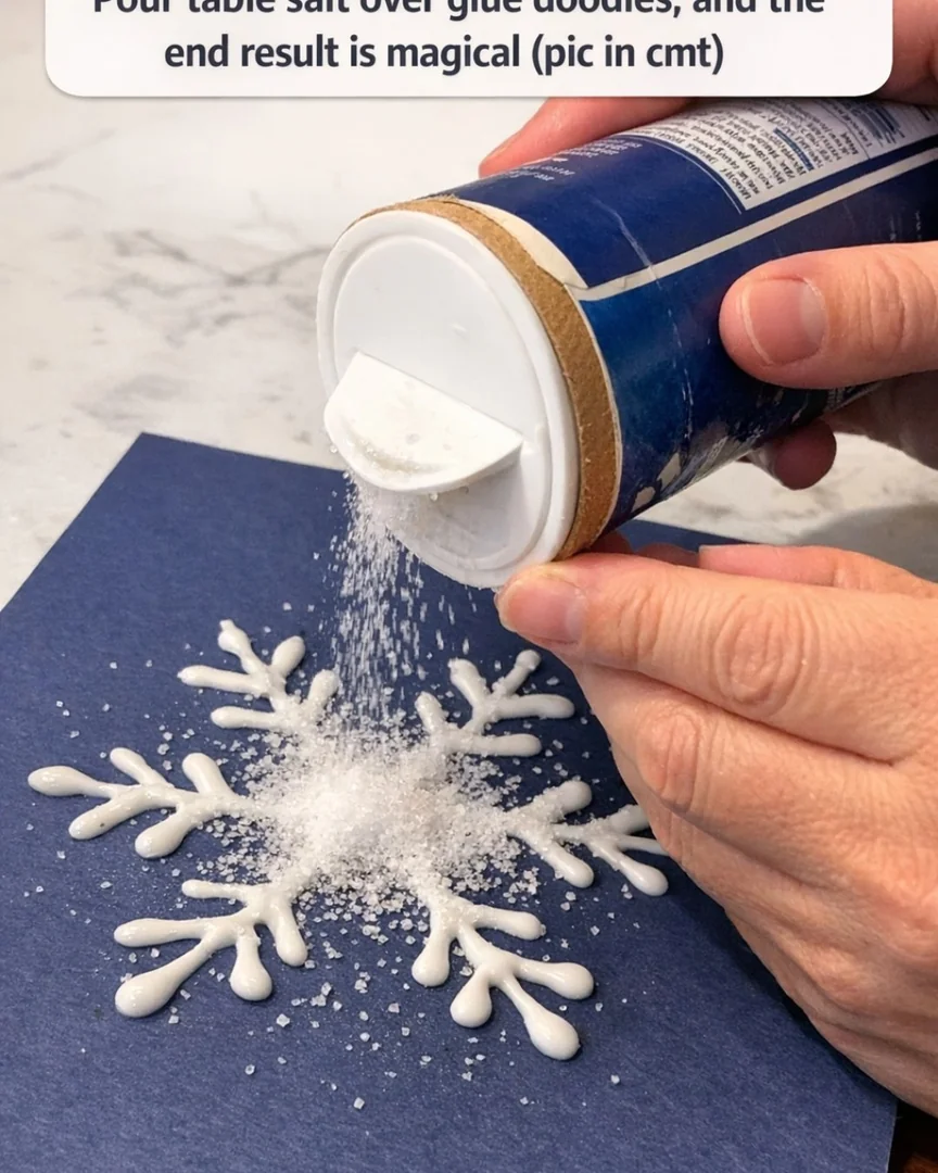 Pour table salt over glue doodles, and the end result is magical