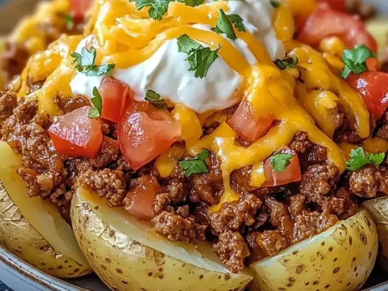 Taco Loaded Baked Potatoes with Cheesy Toppings