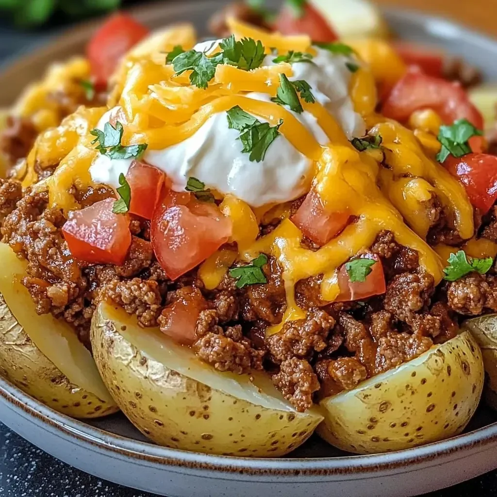 Taco Loaded Baked Potatoes with Cheesy Toppings