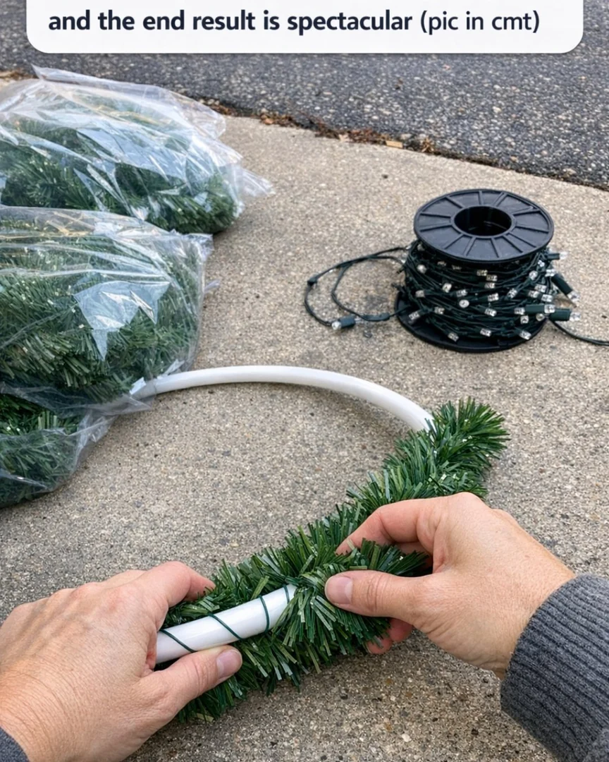 Wrap a hula hoop in dollar store garland, and the end result is spectacular